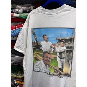 Vintage 1996 Babe Ruth The Babe Graphic T-Shirt White Large Single Stitch Tee